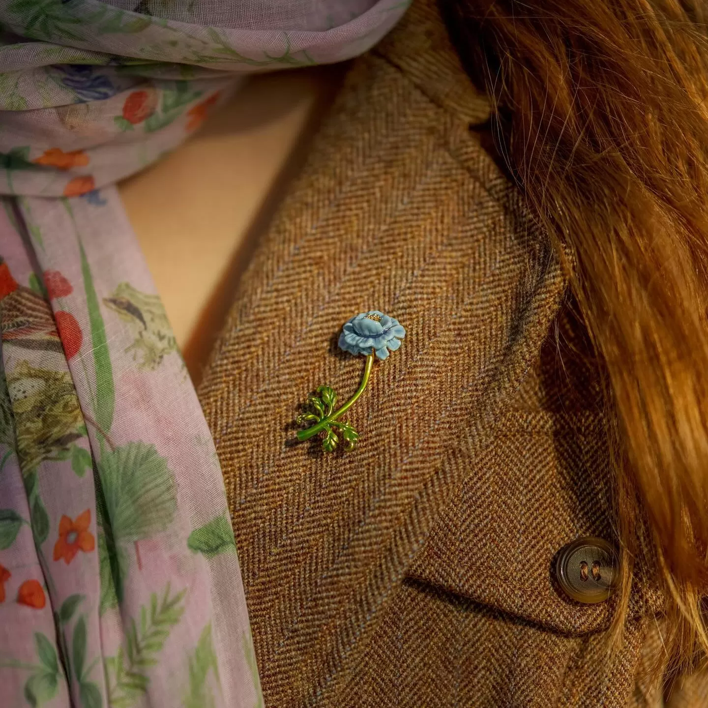 Blue Floral Brooch