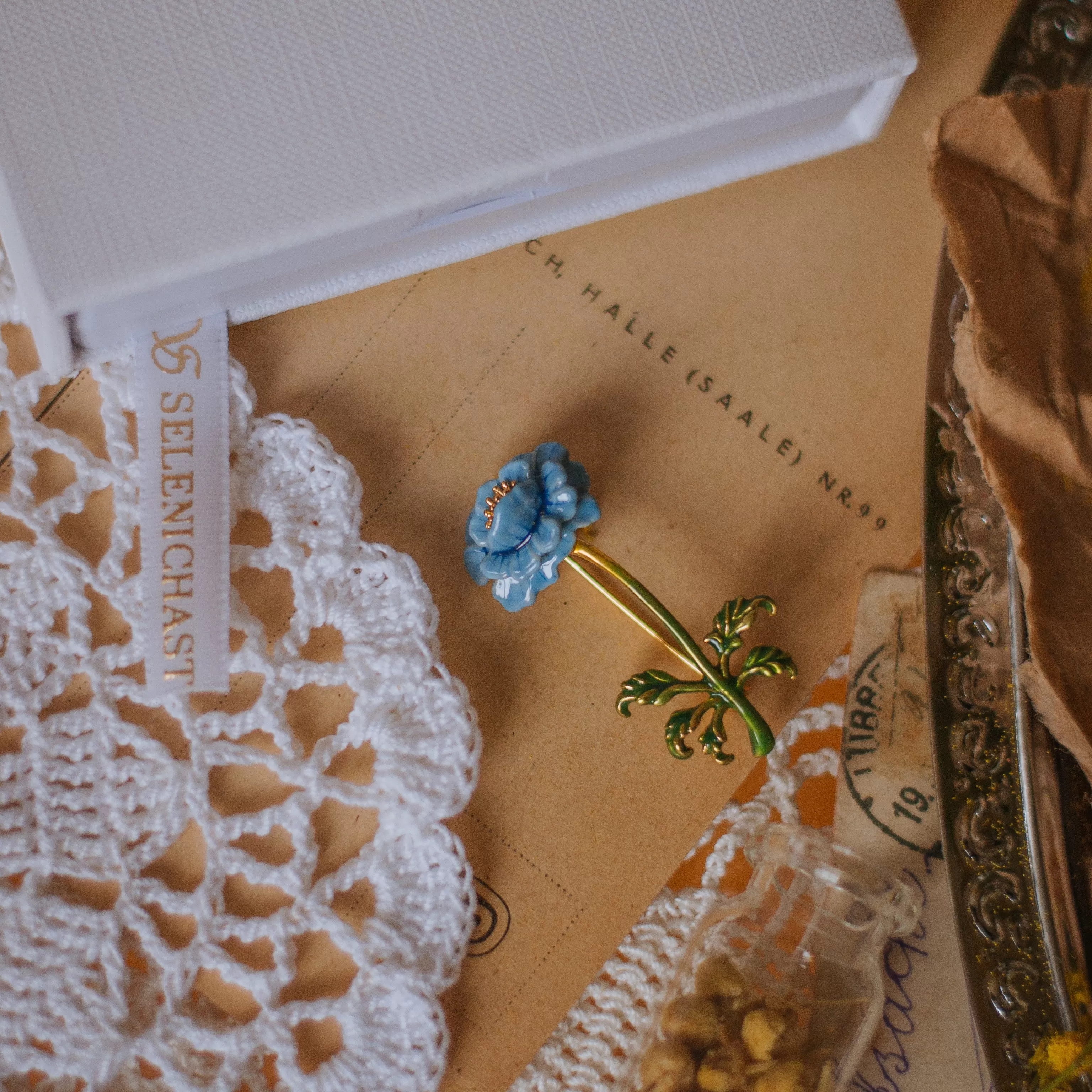 Blue Floral Brooch