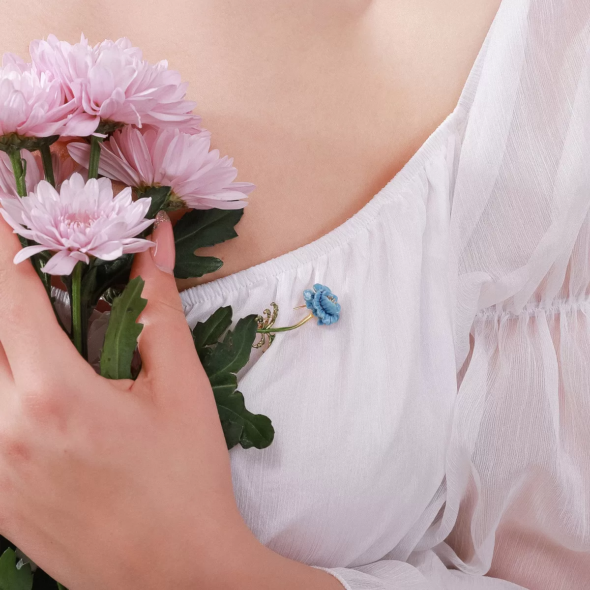 Blue Floral Brooch