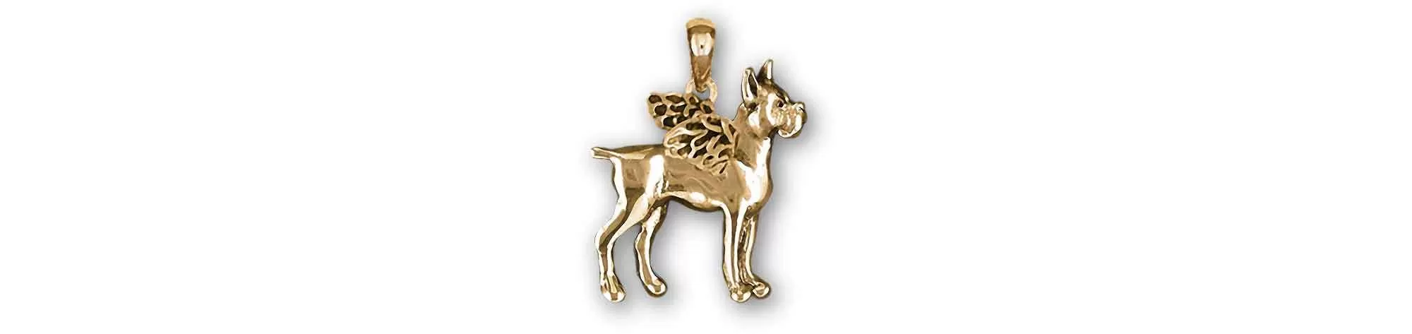 Boxer Angel Jewelry 14k Gold Handmade Boxer Dog Pendant  BX10-APG