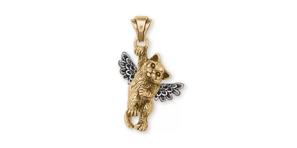 British Shorthair Angel Pendant Jewelry Gold Vermeil Handmade Cat Pendant BRS3-APVM