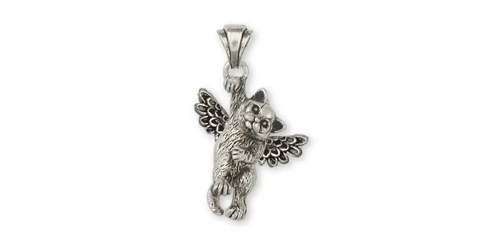 British Shorthair Angel Pendant Jewelry Sterling Silver Handmade Cat Pendant BRS3-AP