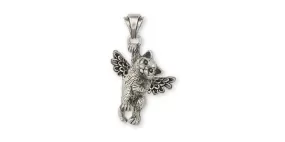 British Shorthair Angel Pendant Jewelry Sterling Silver Handmade Cat Pendant BRS3-AP