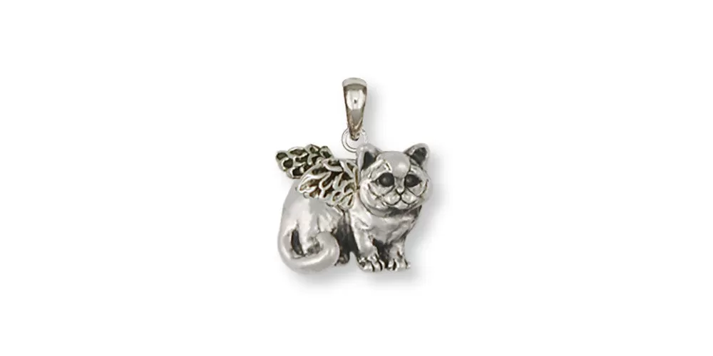 British Shorthair Angel Pendant Jewelry Sterling Silver Handmade Cat Pendant BRS5-AP