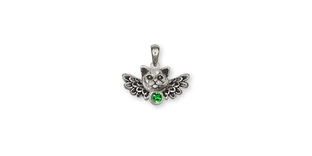 British Shorthair Angel Pendant Jewelry Sterling Silver Handmade Cat Pendant BRS6-ASP