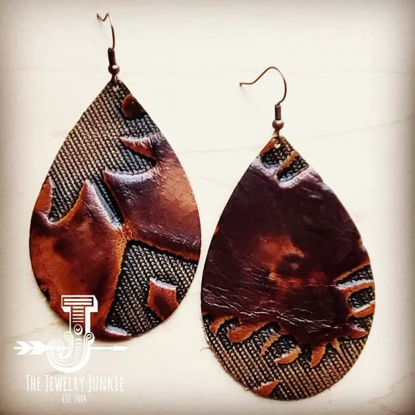 Brown Laredo Leather Teardrop Earrings