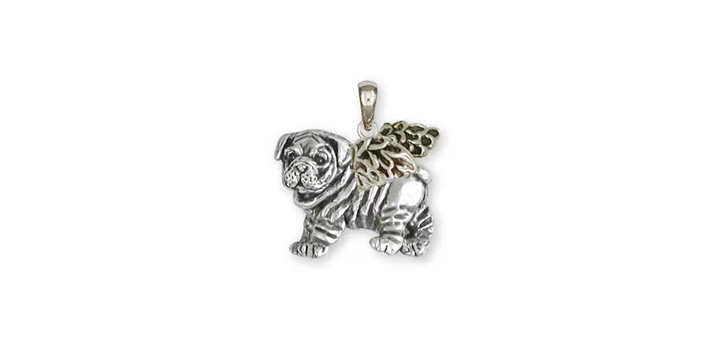 Bulldog Angel Pendant Jewelry Sterling Silver Handmade Dog Pendant BD27-AP