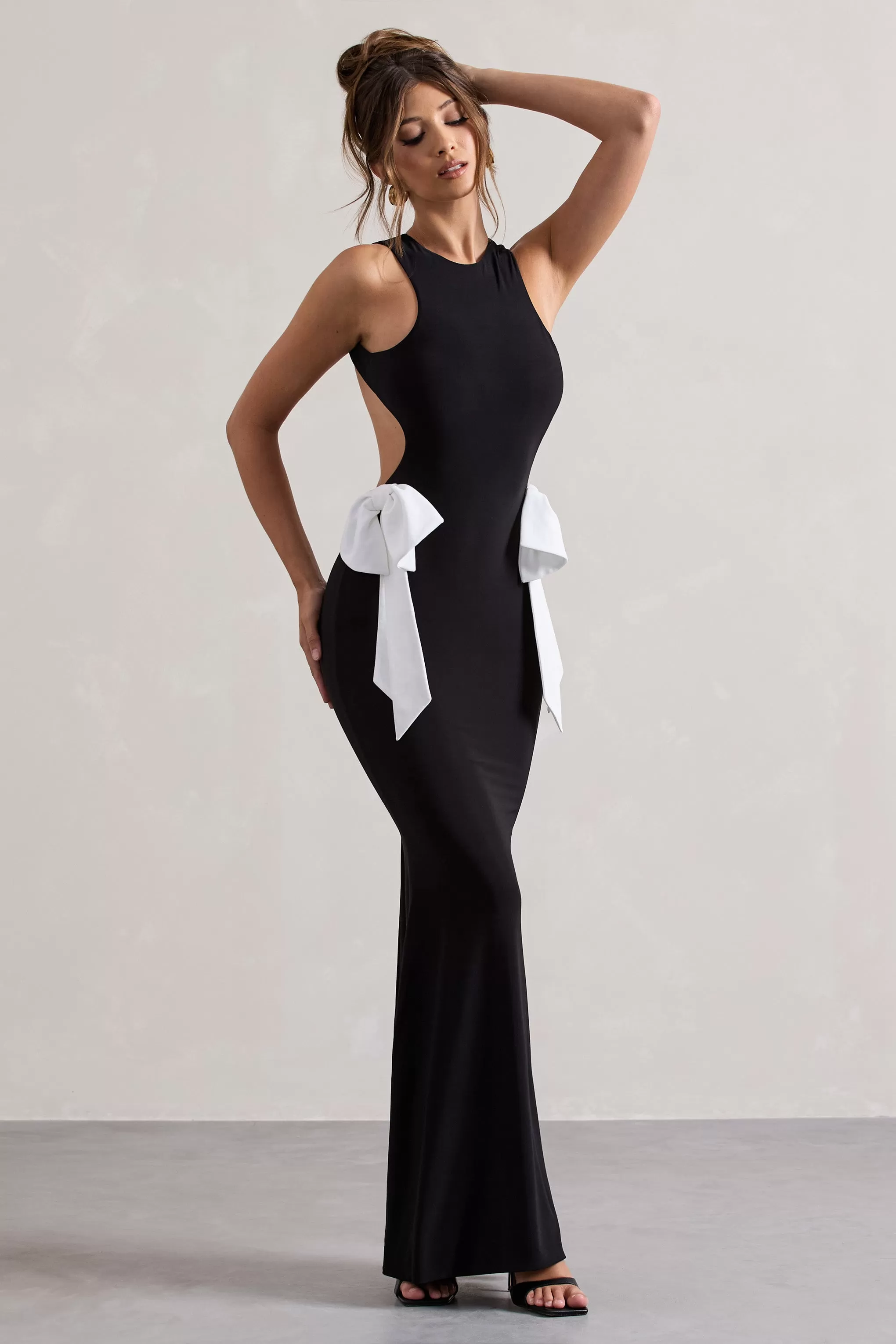 By Your Side | Black Cut-Out Split Maxi Dress With Bows