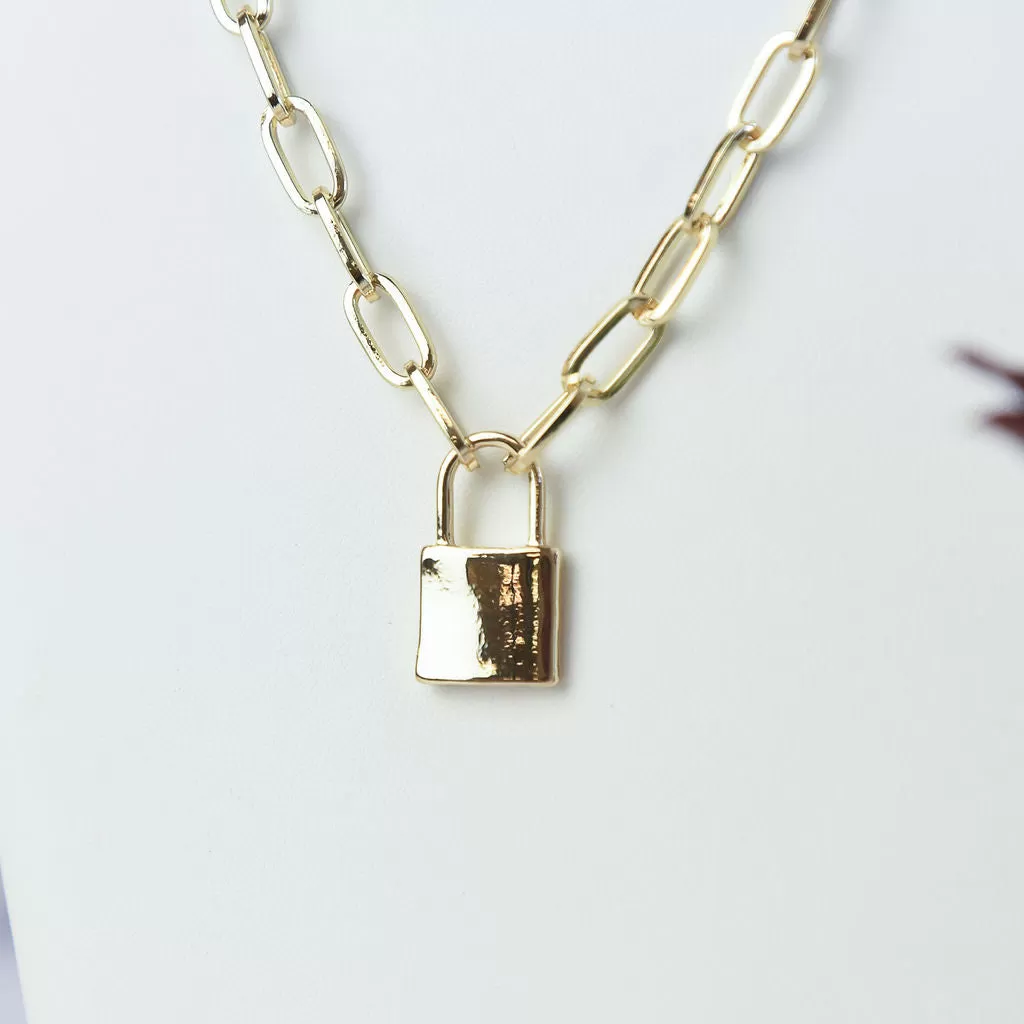 Chain Link and Lock Statement Necklace