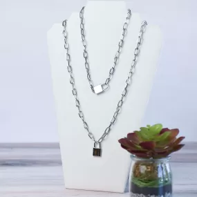 Chain Link and Lock Statement Necklace