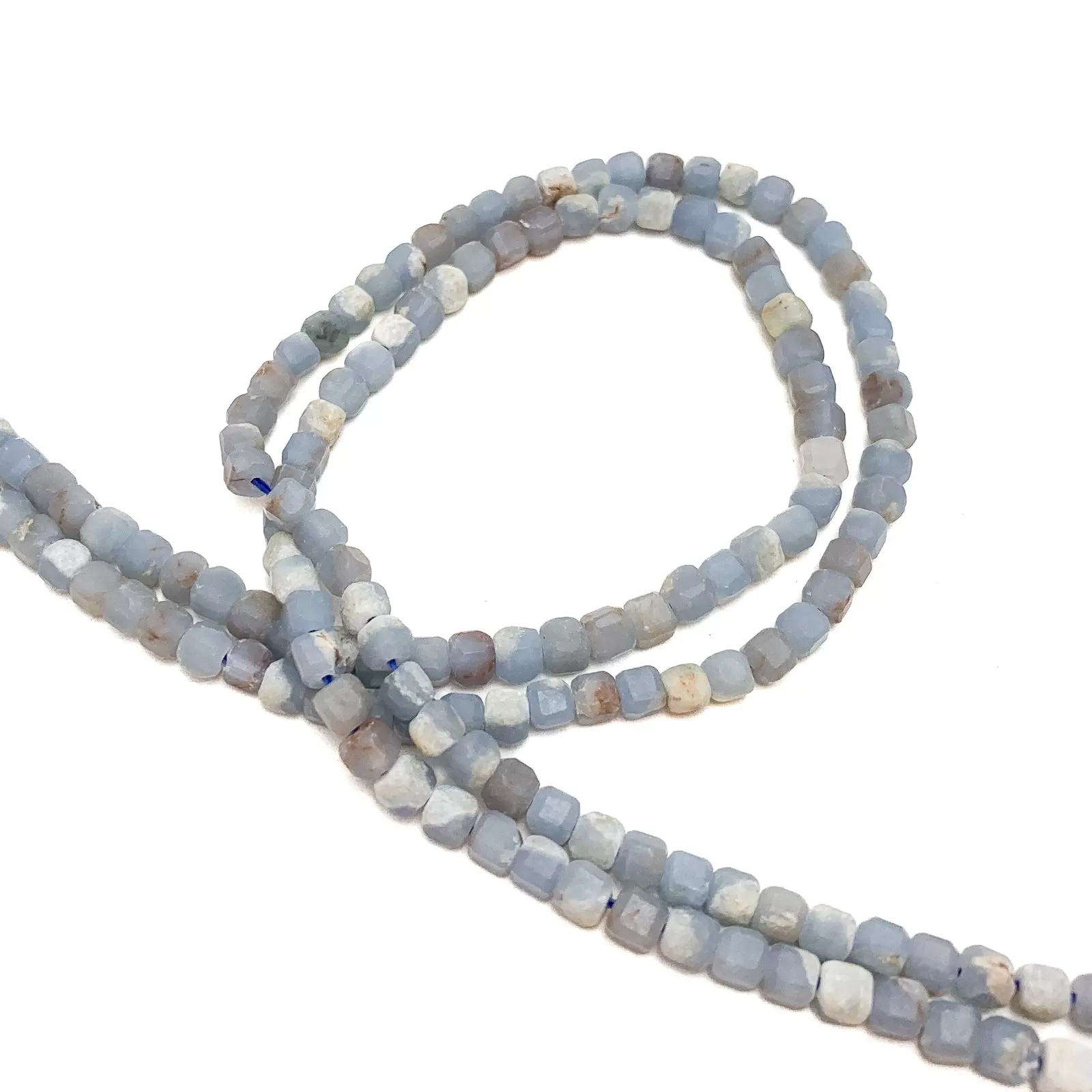 Chalcedony Blue 4mm Faceted Cubes Bead Strand