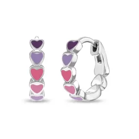 Children's Sterling Silver & Purple Enamel Heart Huggie Hoop Earrings