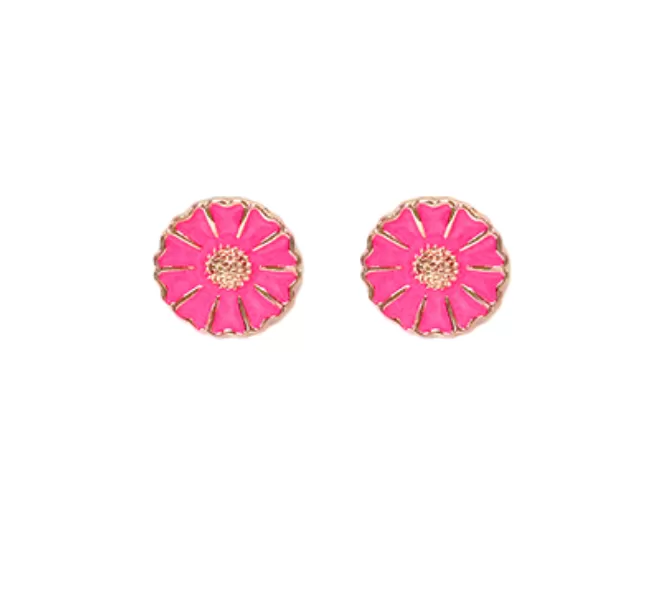 Color Enamel Flower Earrings - Fuchsia