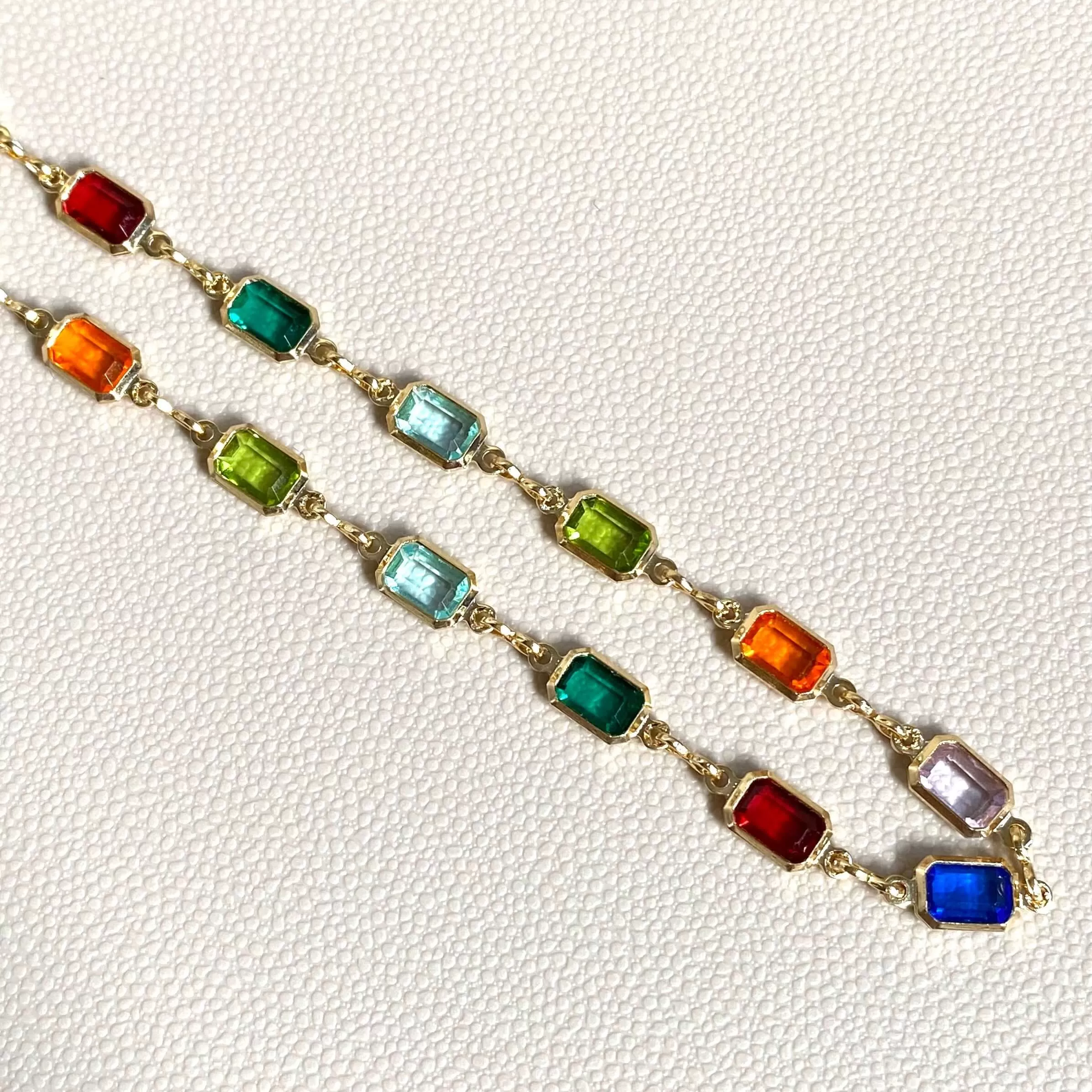 Complete Set Of 18k Gold Filled Multicolor Necklace, Bracelet And Anklet For Wholesale