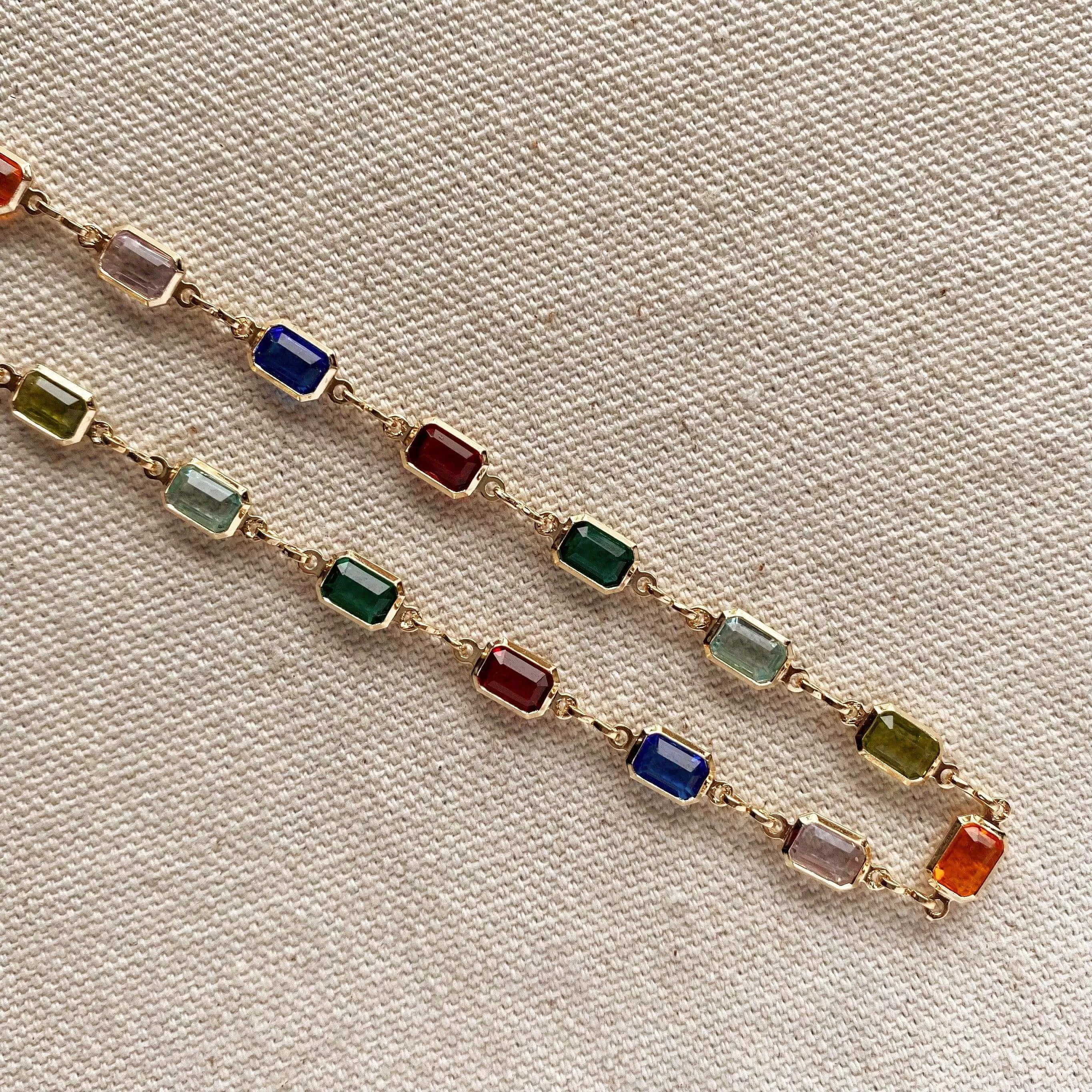 Complete Set Of 18k Gold Filled Multicolor Necklace, Bracelet And Anklet For Wholesale