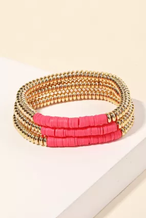 Coral/Pink Disc Beaded Stackable Bracelet Set