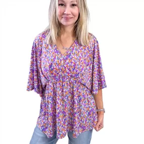 Dear Scarlett Dreamer Peplum Top in Purple Retro Ditsy Floral