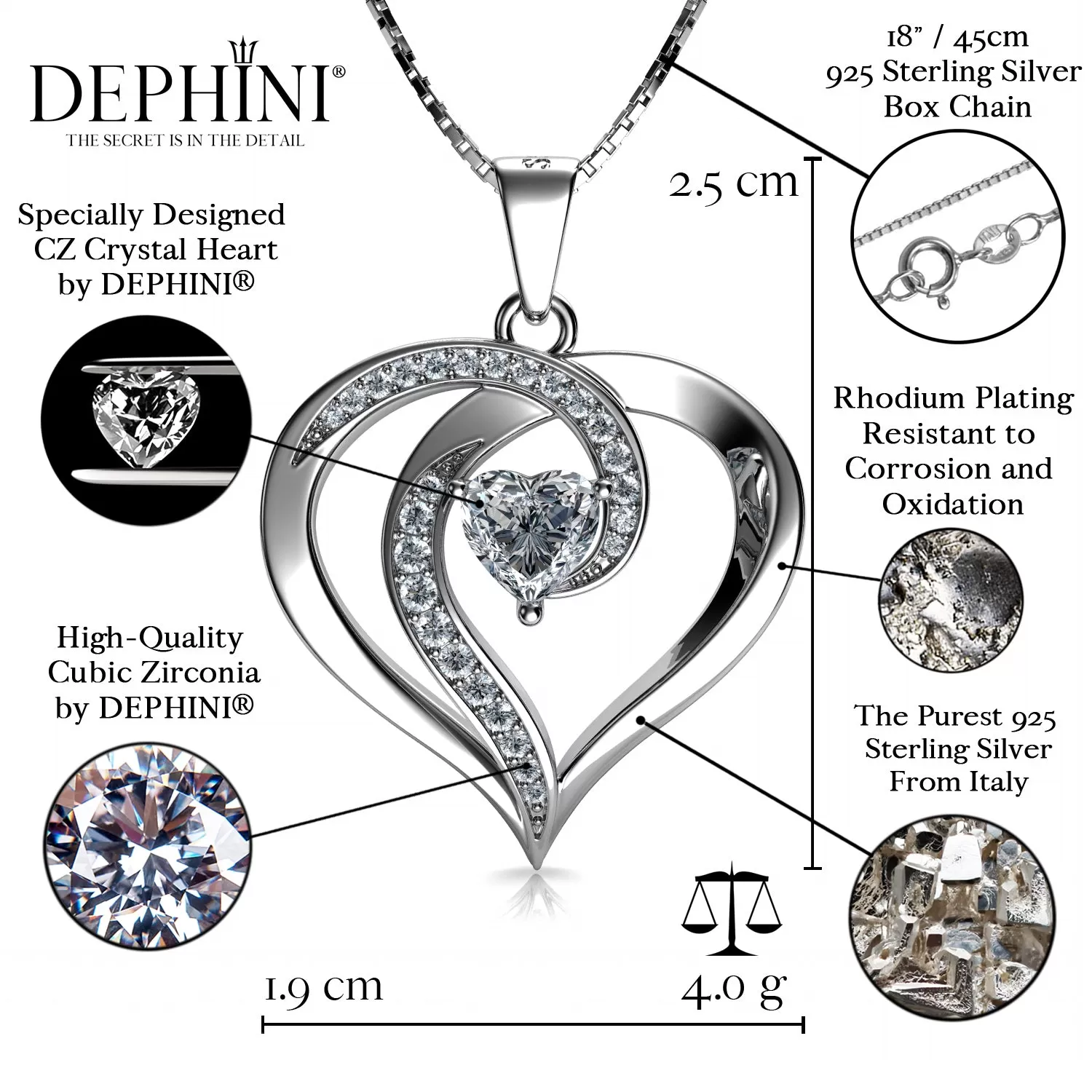 DEPHINI - Luxury Jewellery set- Necklace studs & Ring - 925 Silver