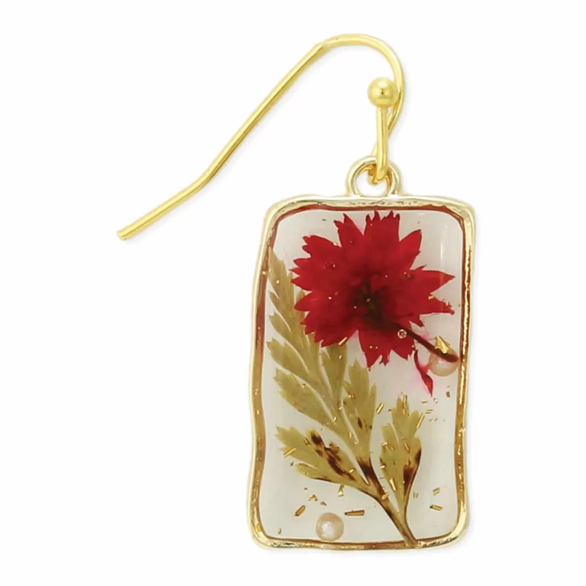 Earrings - Cottage Red Dried Flower Rectangle Earrings