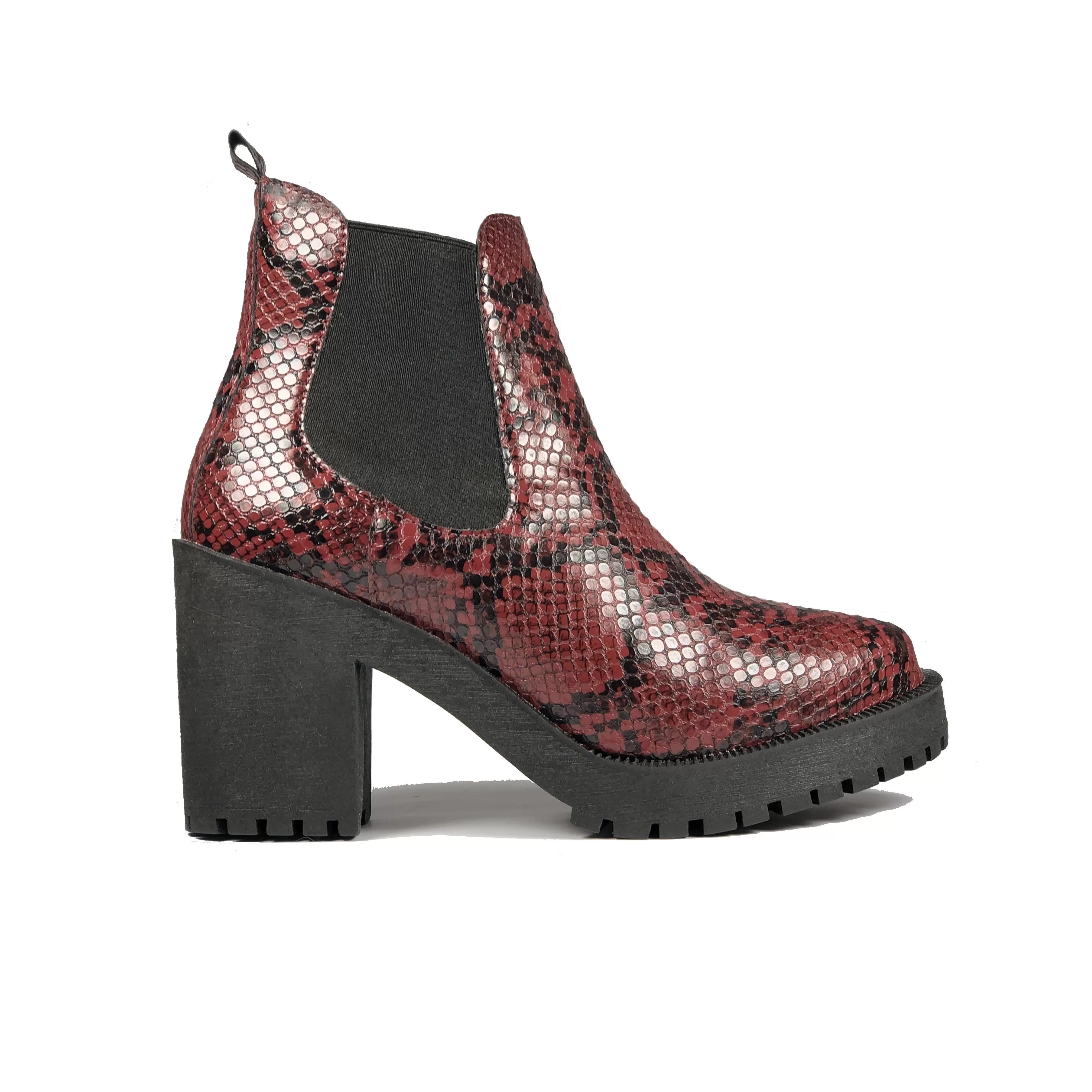 'Evie' Boots by Zette Shoes - Burgundy Snakeskin