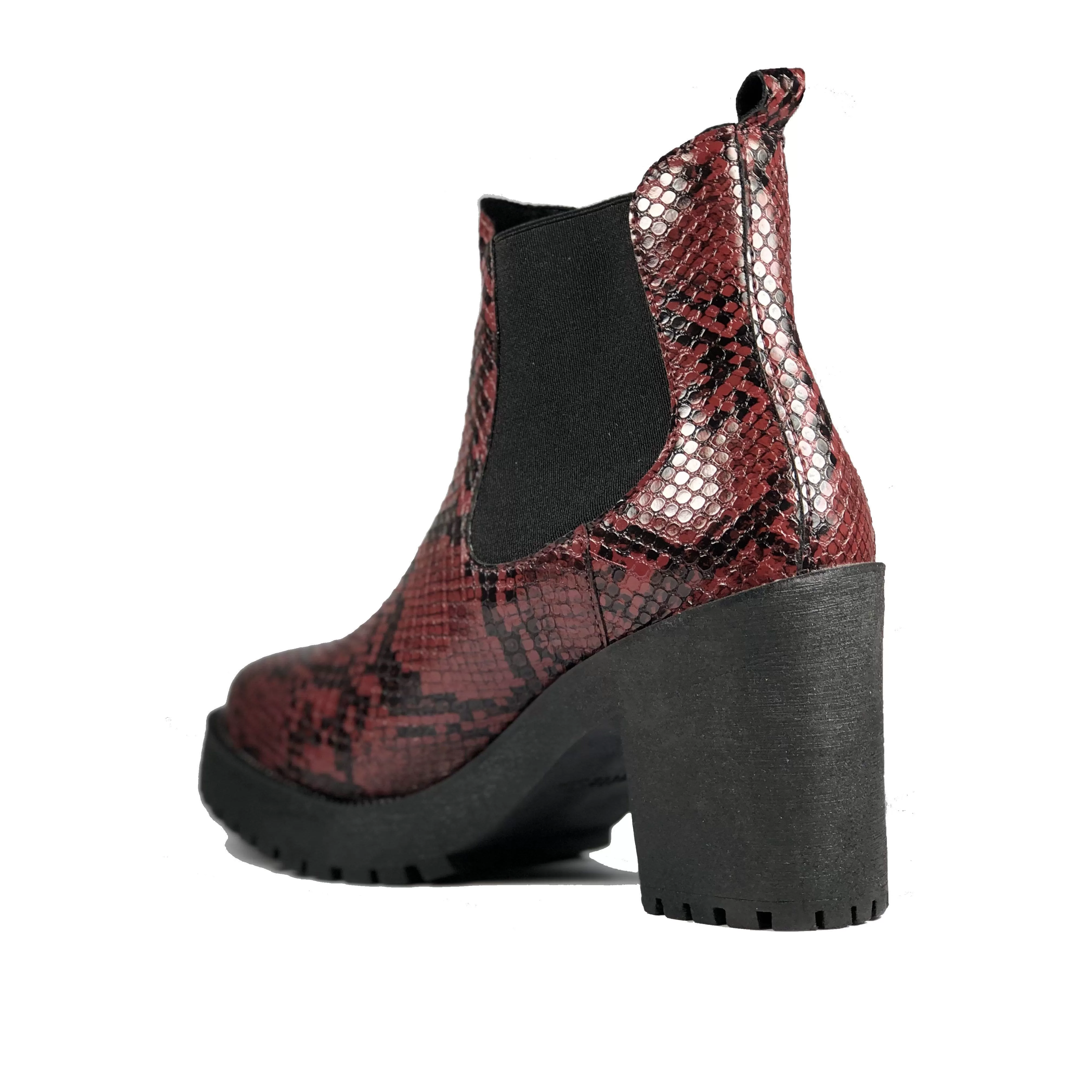 'Evie' Boots by Zette Shoes - Burgundy Snakeskin