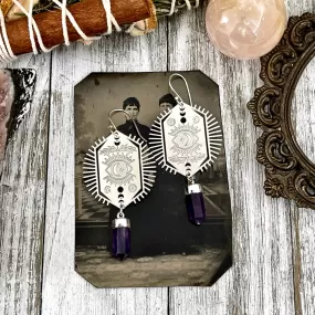 Evil Eye and Amethyst Earrings Sterling Silver & Stainless Steel Earrings /