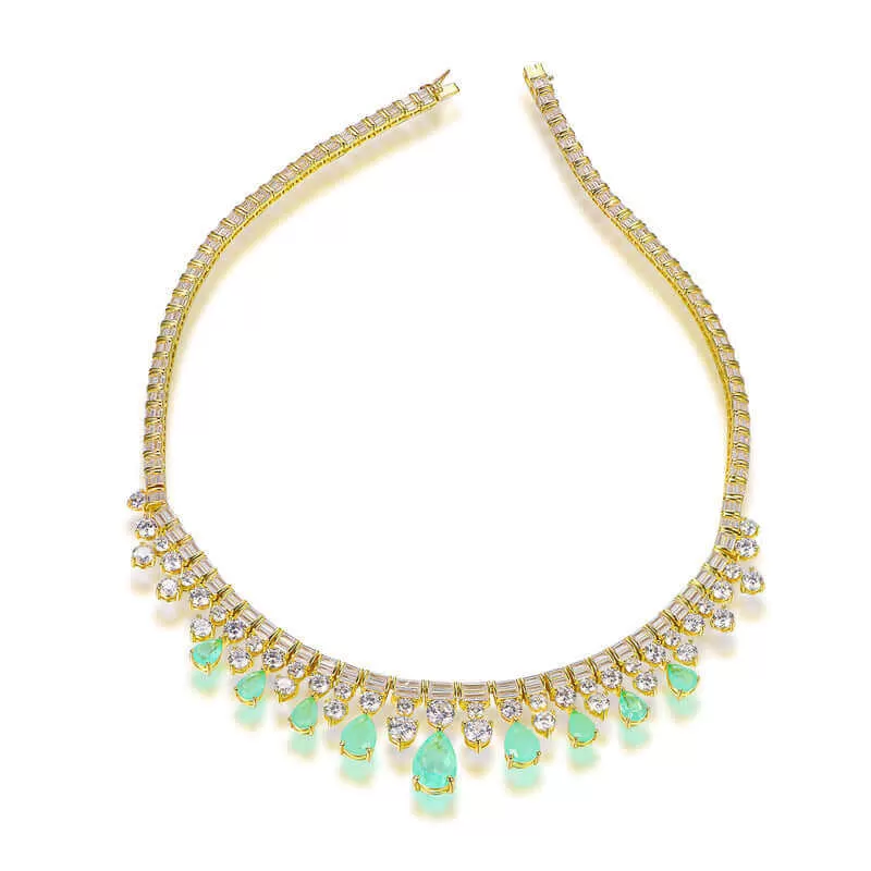 Fancy Mint Green Crystal Stones Gold Chain Necklace