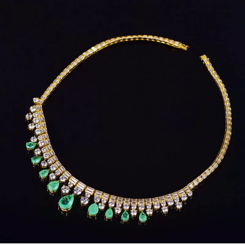 Fancy Mint Green Crystal Stones Gold Chain Necklace