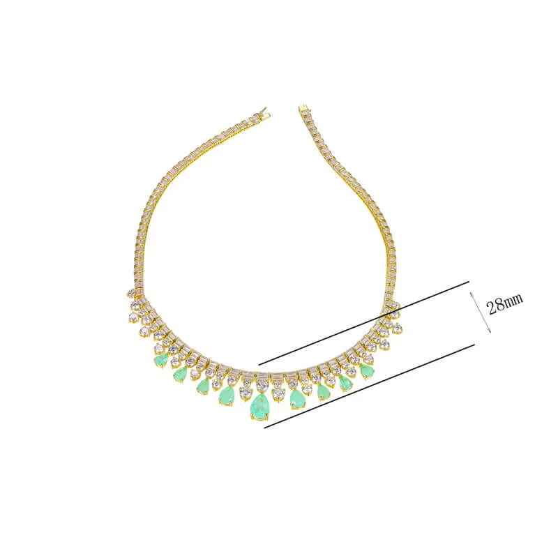 Fancy Mint Green Crystal Stones Gold Chain Necklace