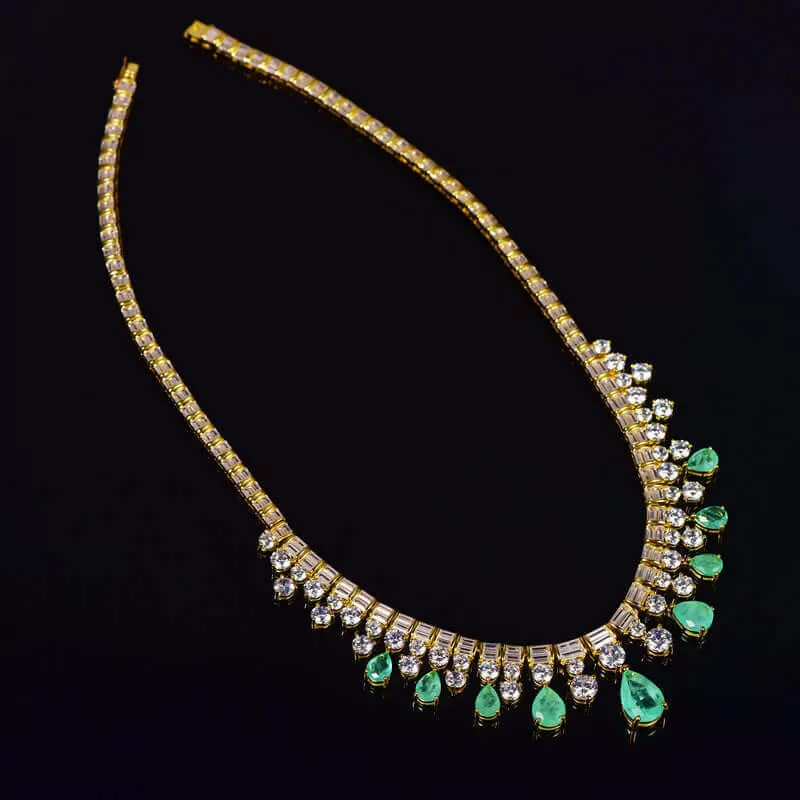 Fancy Mint Green Crystal Stones Gold Chain Necklace