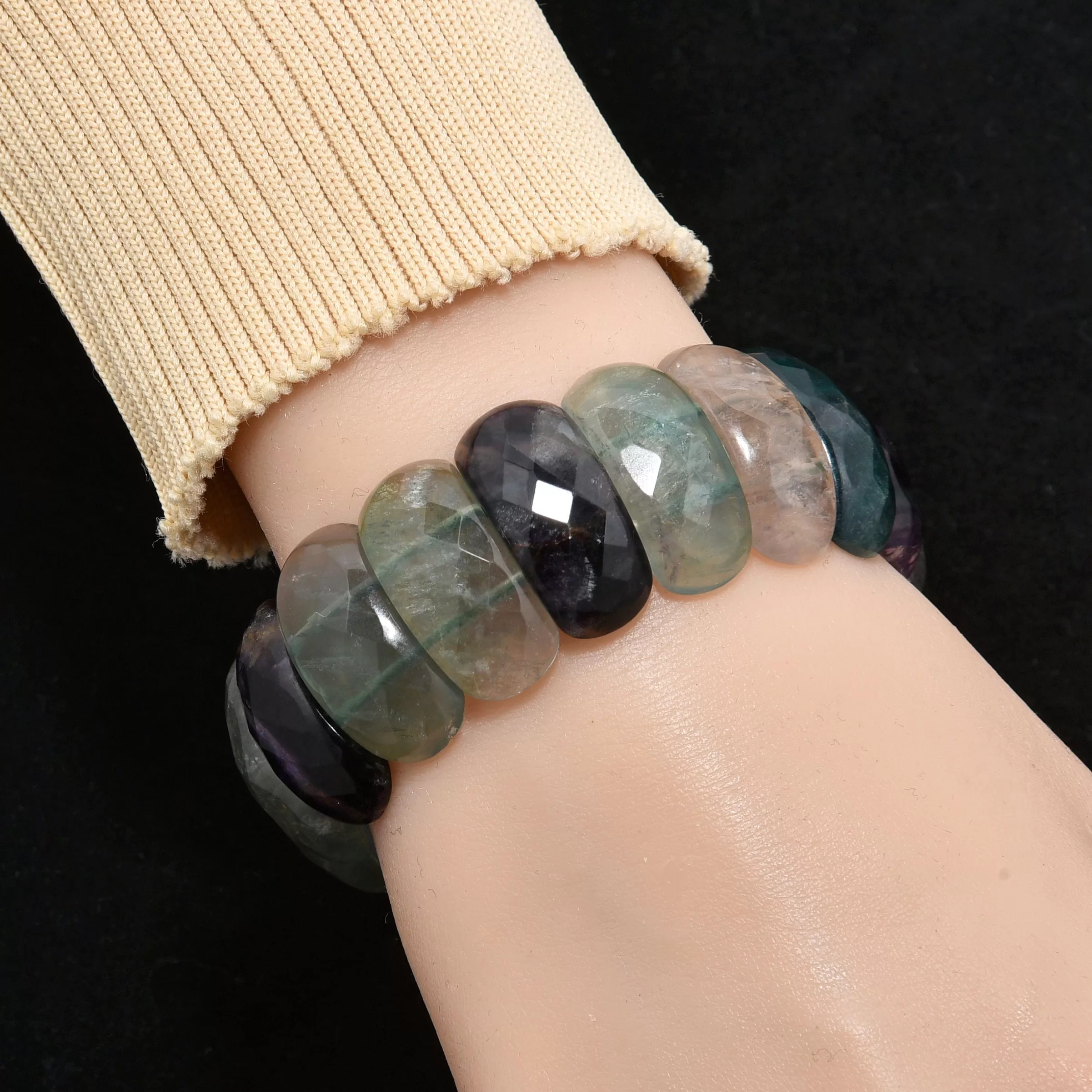 Fluorite Faceted Gemstone Bead Elastic Bracelet