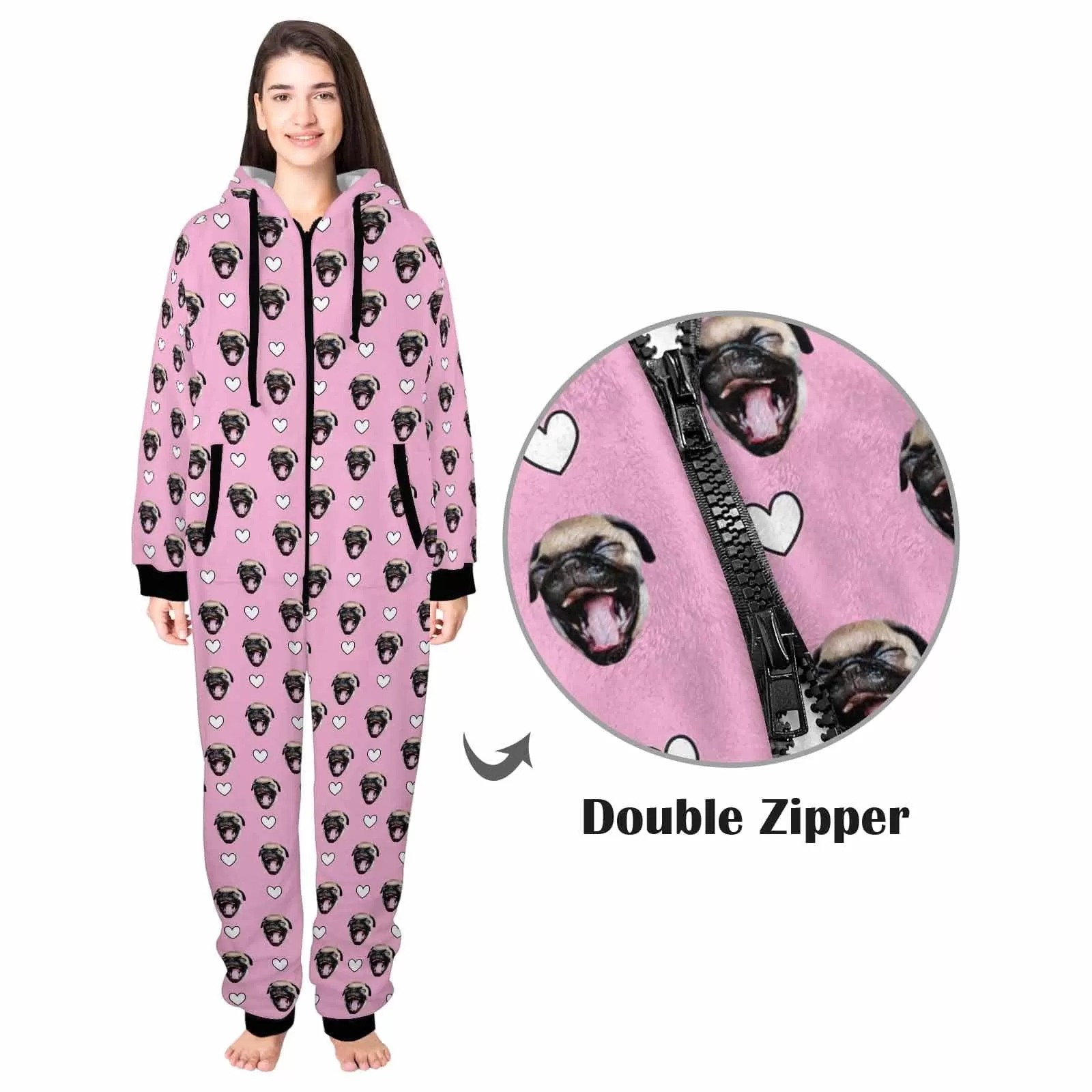 Funny Flannel Fleece Adult Onesie Pajamas Custom Pet Face Cute Jumpsuit Homewear