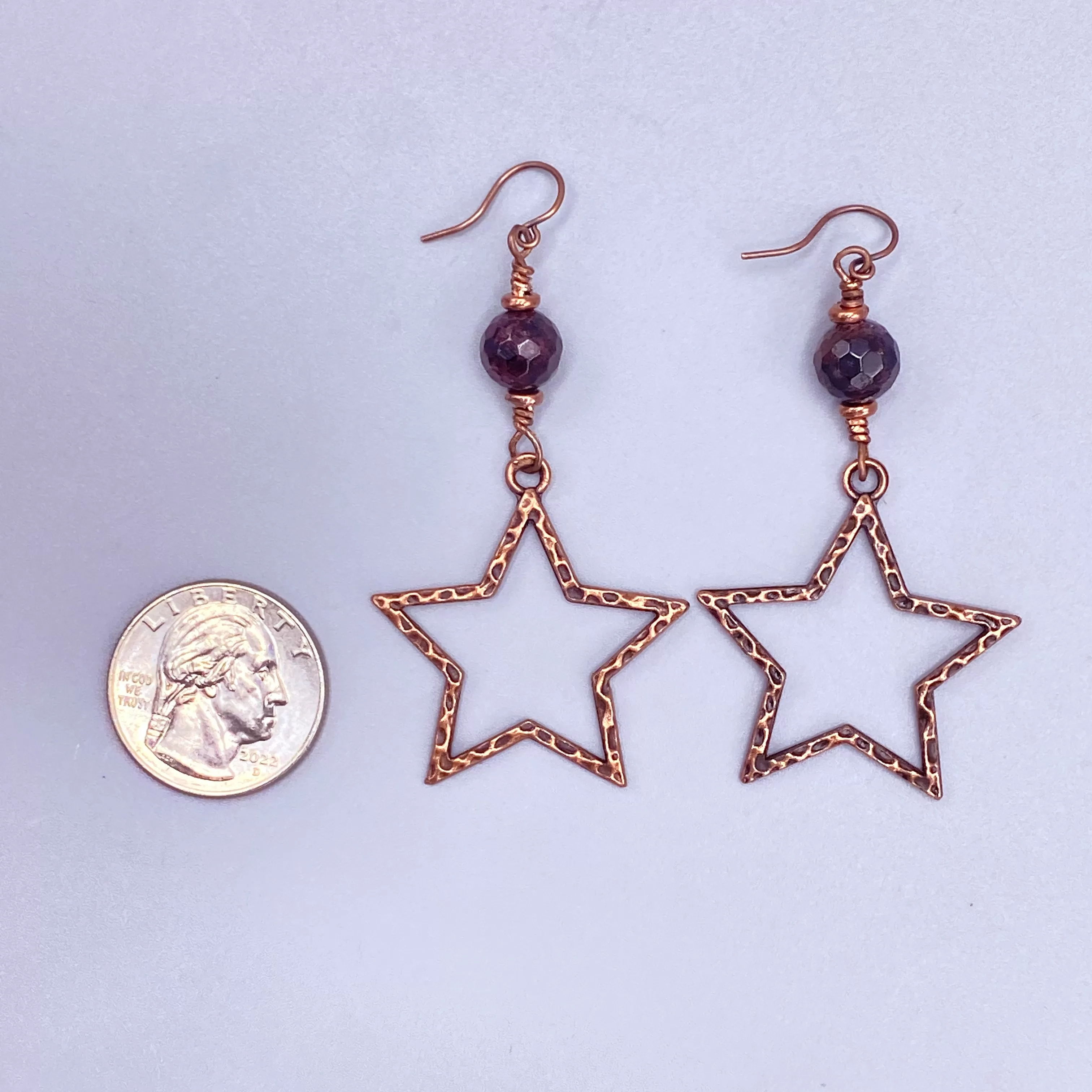 Garnet and Copper Star Dangle Earrings