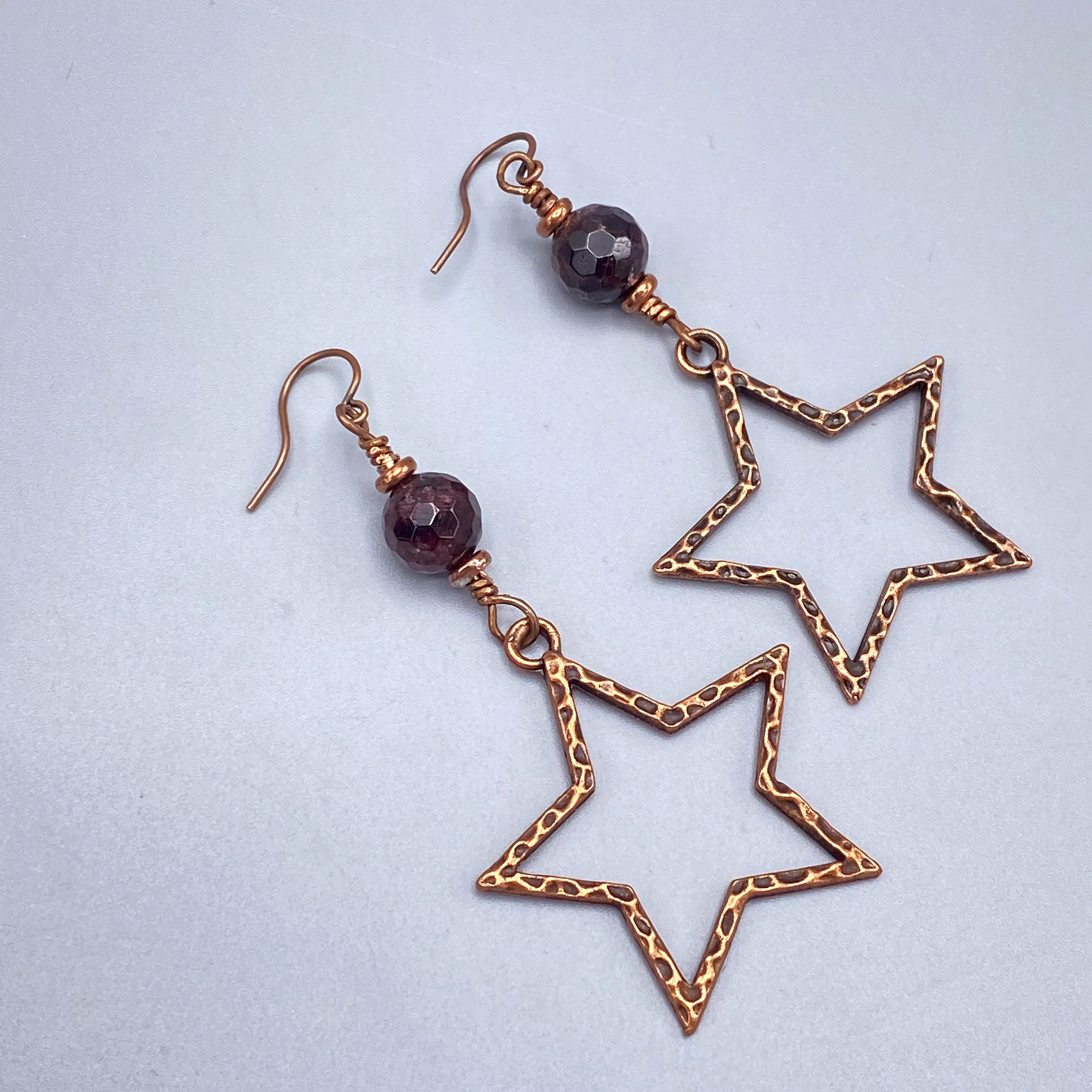 Garnet and Copper Star Dangle Earrings