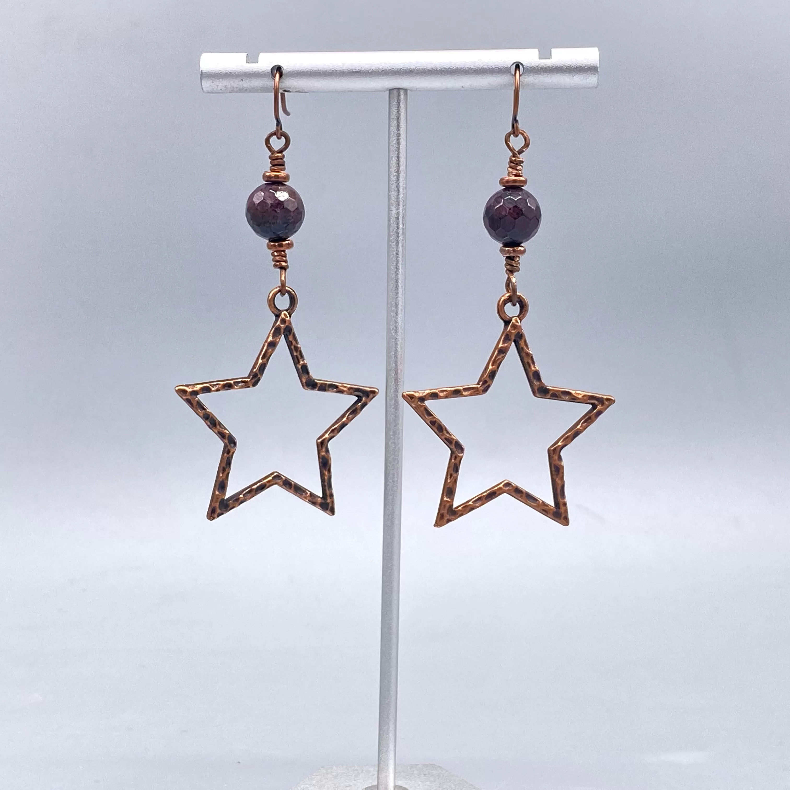 Garnet and Copper Star Dangle Earrings