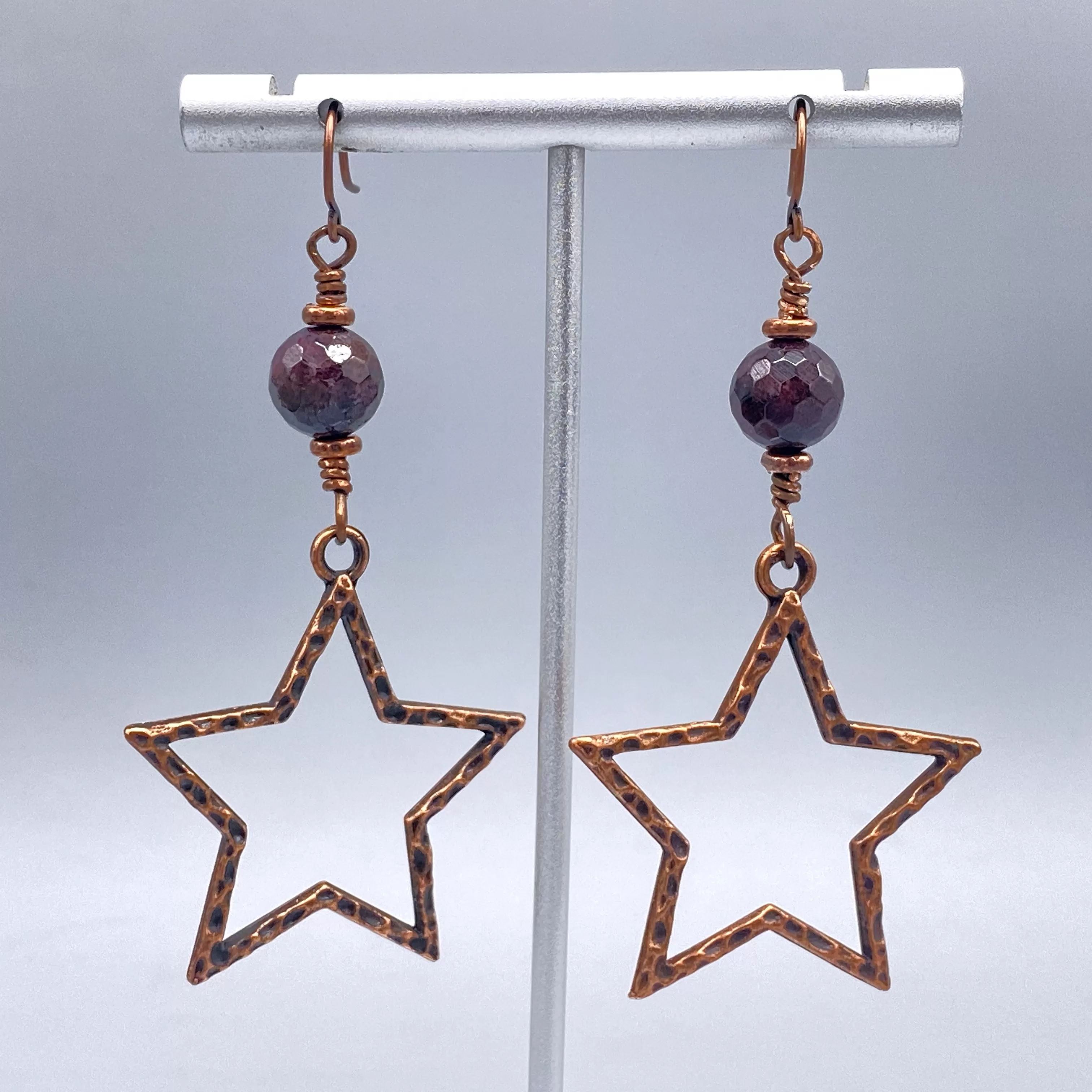 Garnet and Copper Star Dangle Earrings