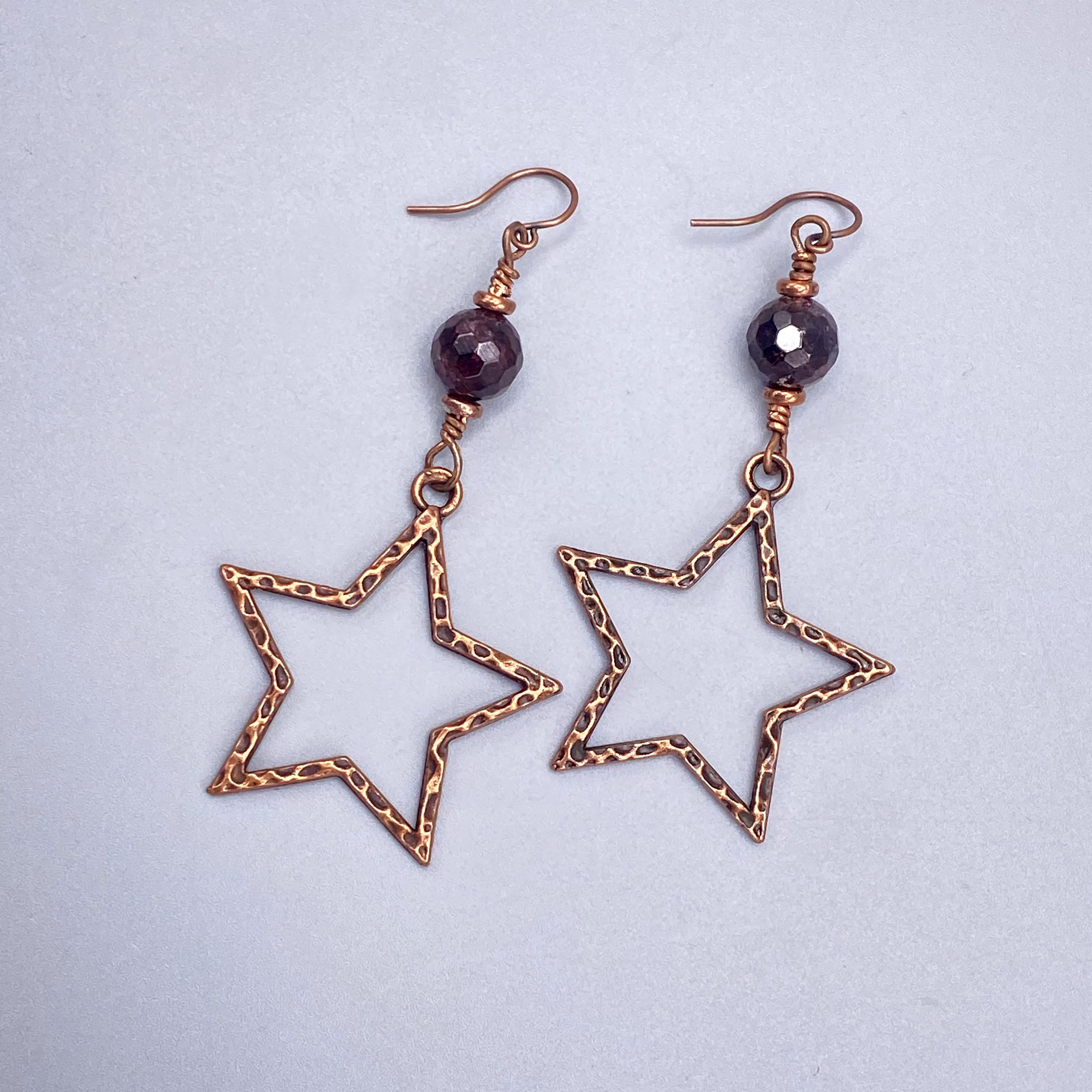 Garnet and Copper Star Dangle Earrings