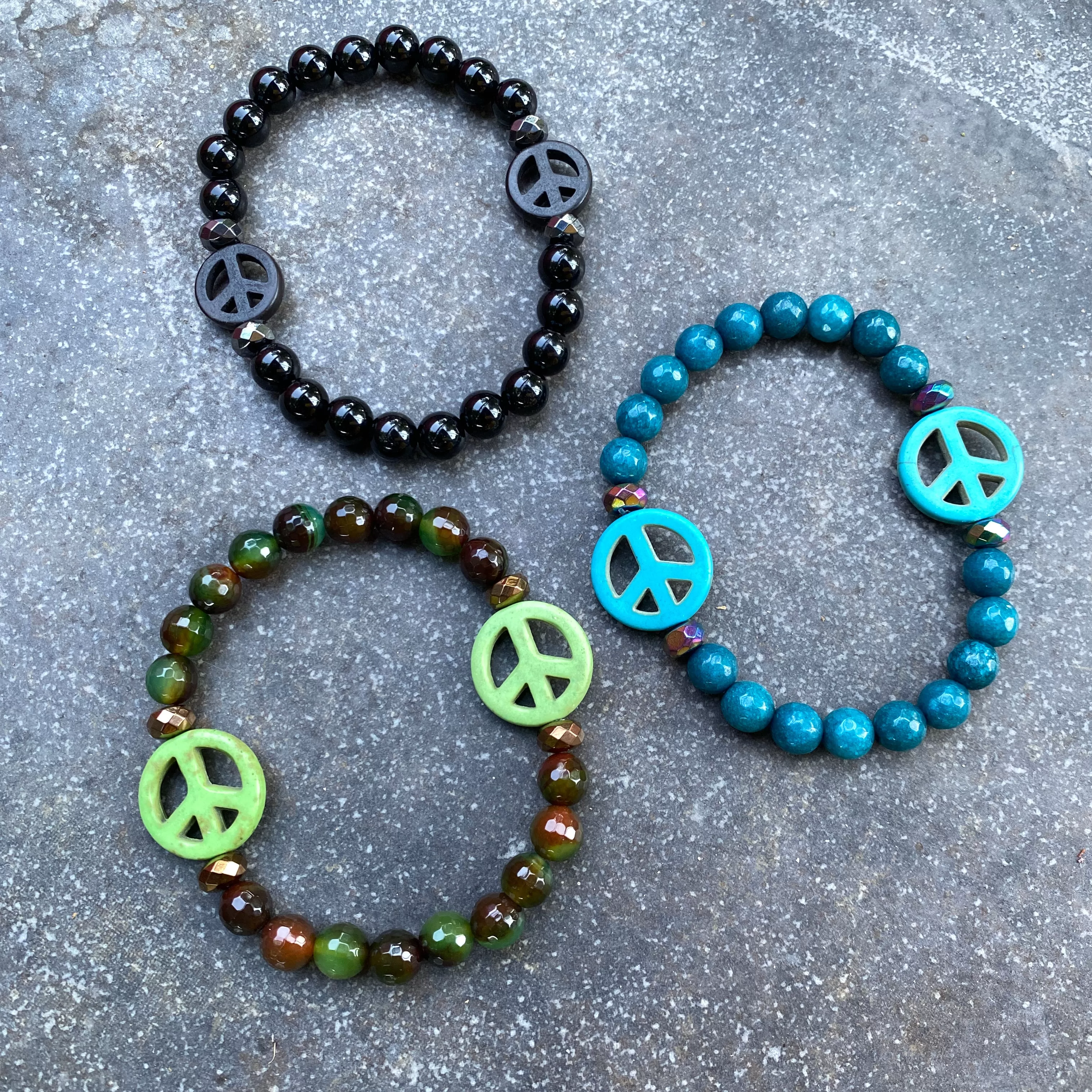 Gemstone Peace Bracelets, various sizes.