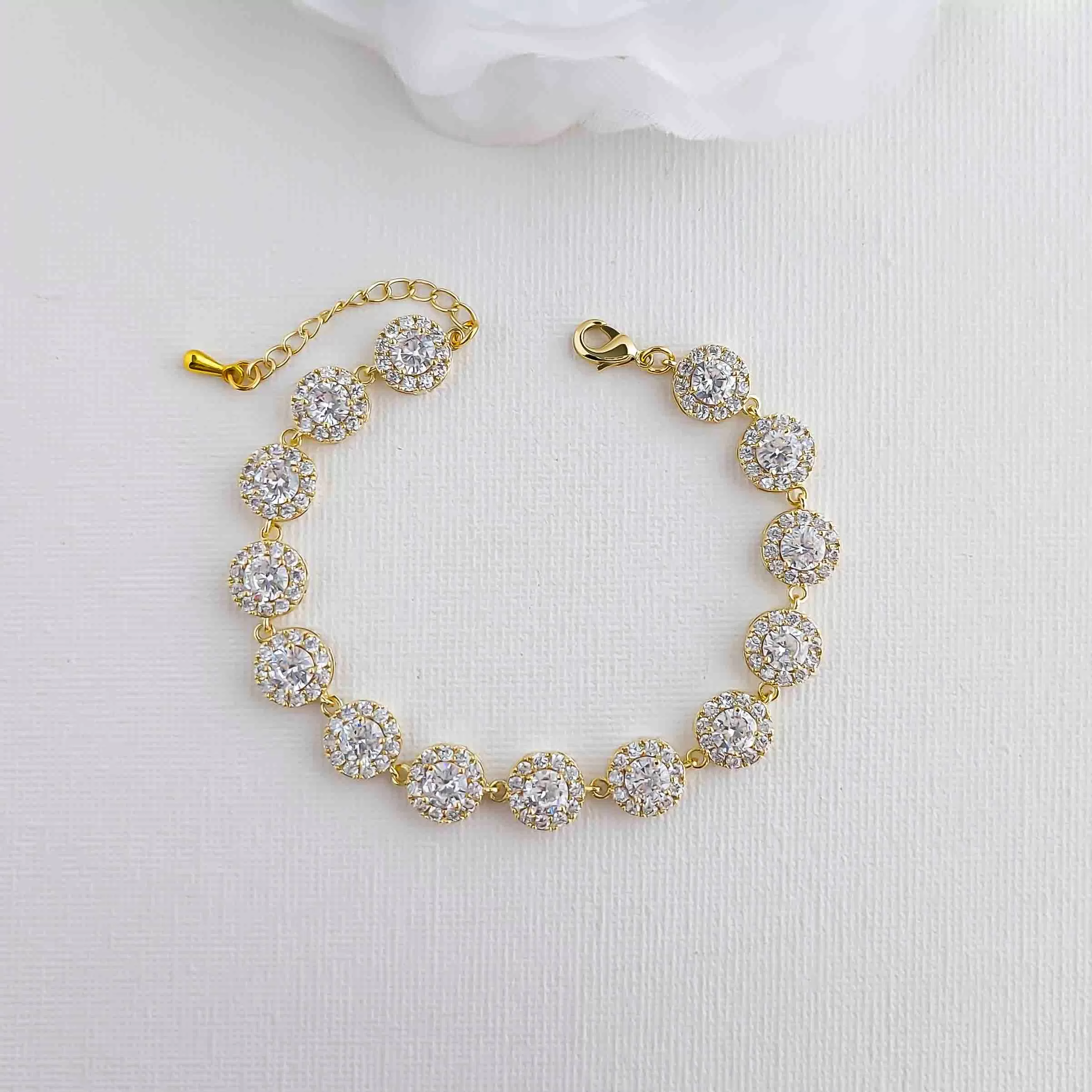 Gold Bridal Bracelet for Weddings in Round Cubic Zirconia -Cristle