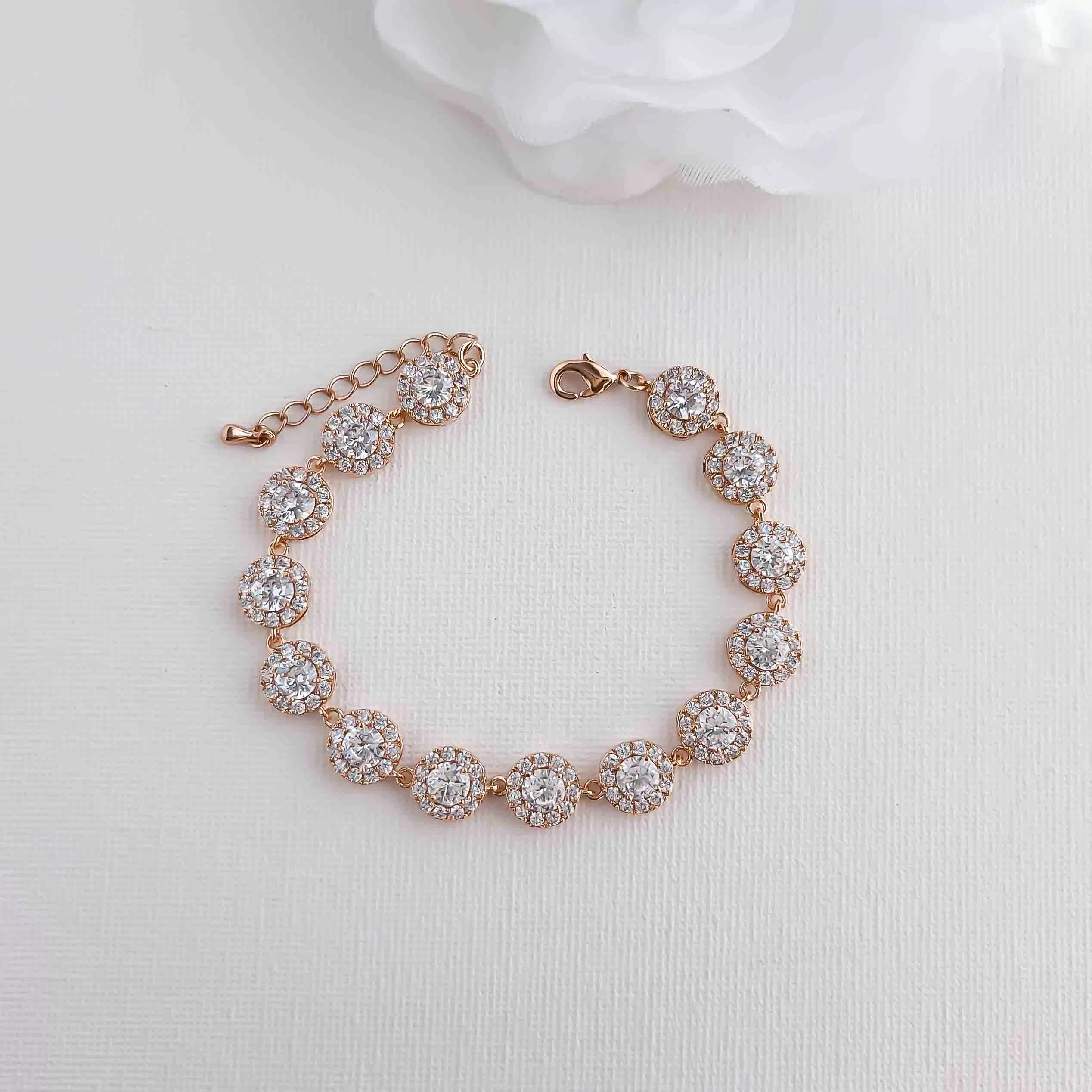 Gold Bridal Bracelet for Weddings in Round Cubic Zirconia -Cristle