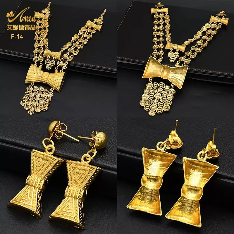 Gold Colour Plated 2PCS Sets Necklace Earrings For Women