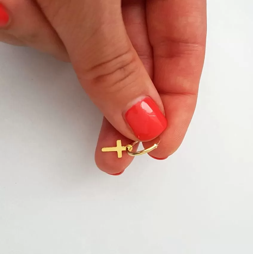 Gold cross hoop earrings