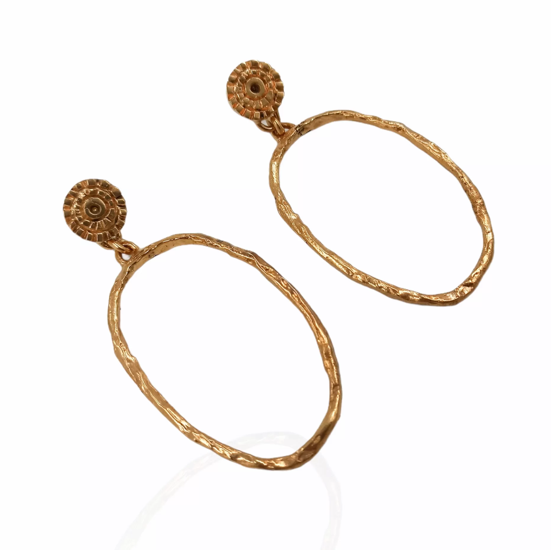 Gold Long dangle golden earrings with organic texture