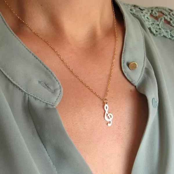 Gold Treble Clef Pendant Necklace