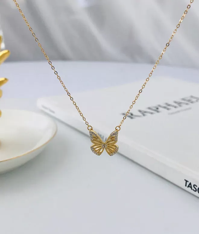 Golden Hollow Butterfly Necklace Silver