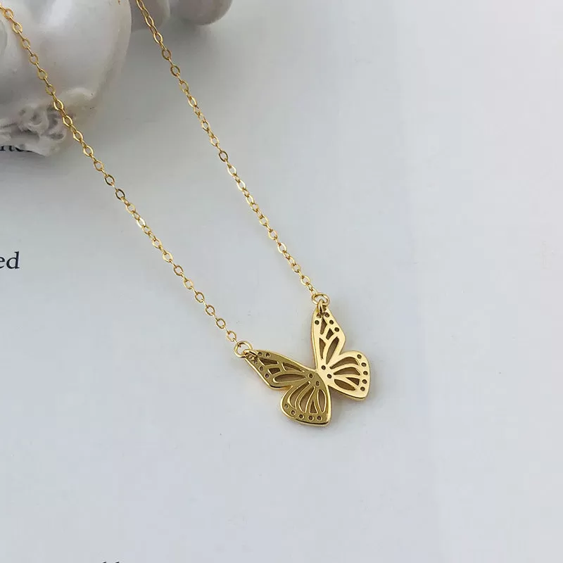 Golden Hollow Butterfly Necklace Silver