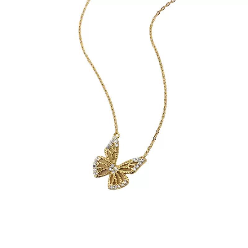 Golden Hollow Butterfly Necklace Silver