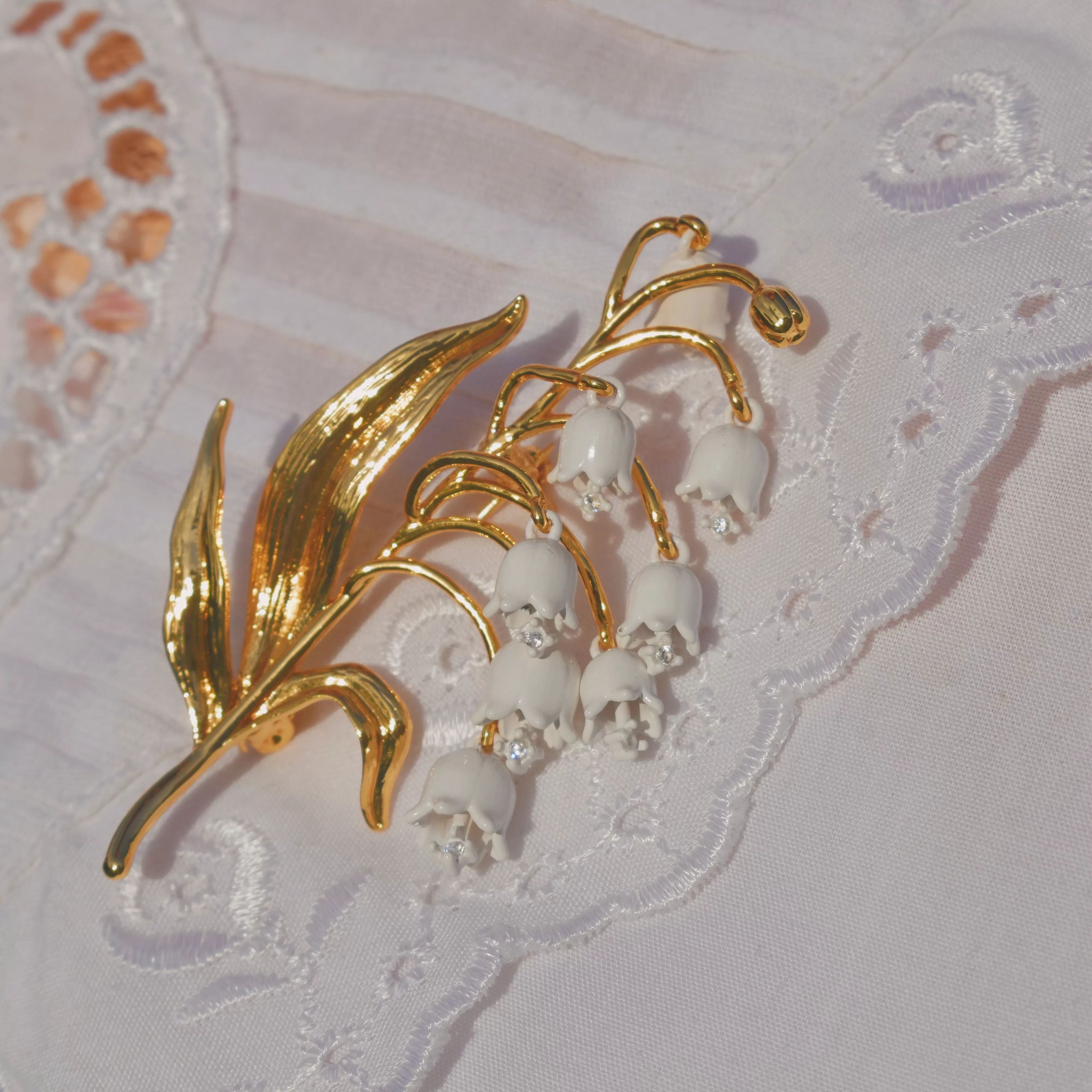 Golden Lily of The Valley Brooch