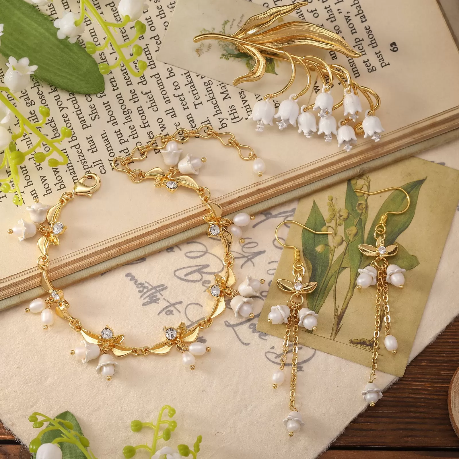 Golden Lily of The Valley Brooch