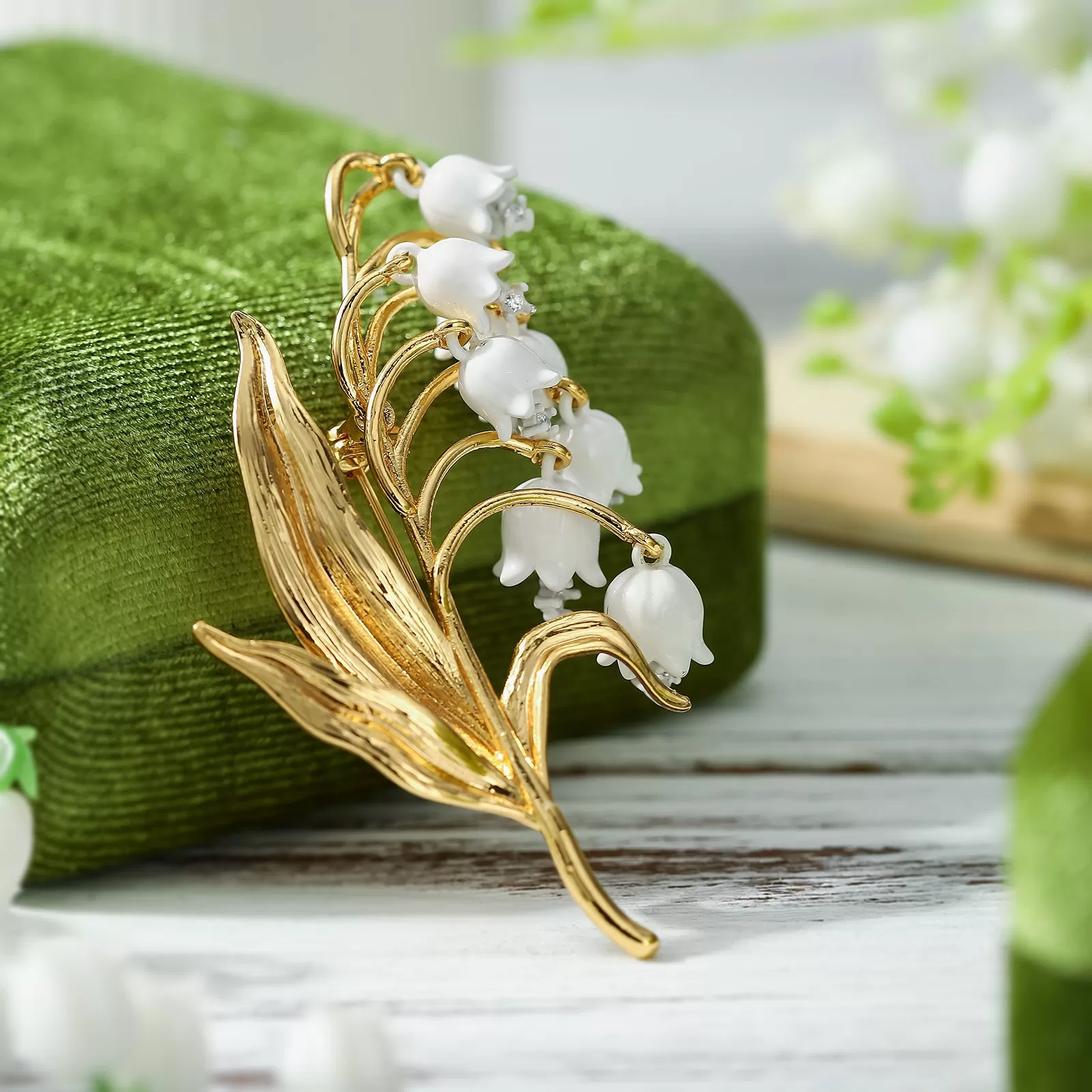 Golden Lily of The Valley Brooch